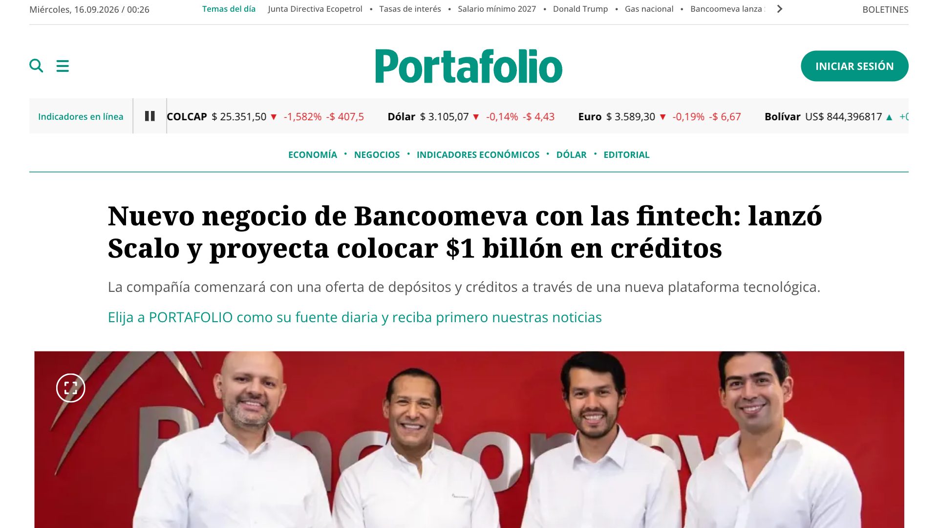 La nota sobre el lanzamiento de Scalo tal como se ve en el sitio de Portafolio.